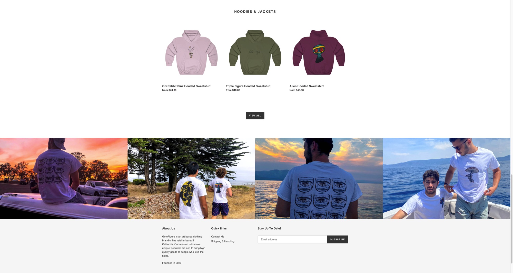 GoteFigure lifestyle photo strip — models wearing illustrated apparel outdoors