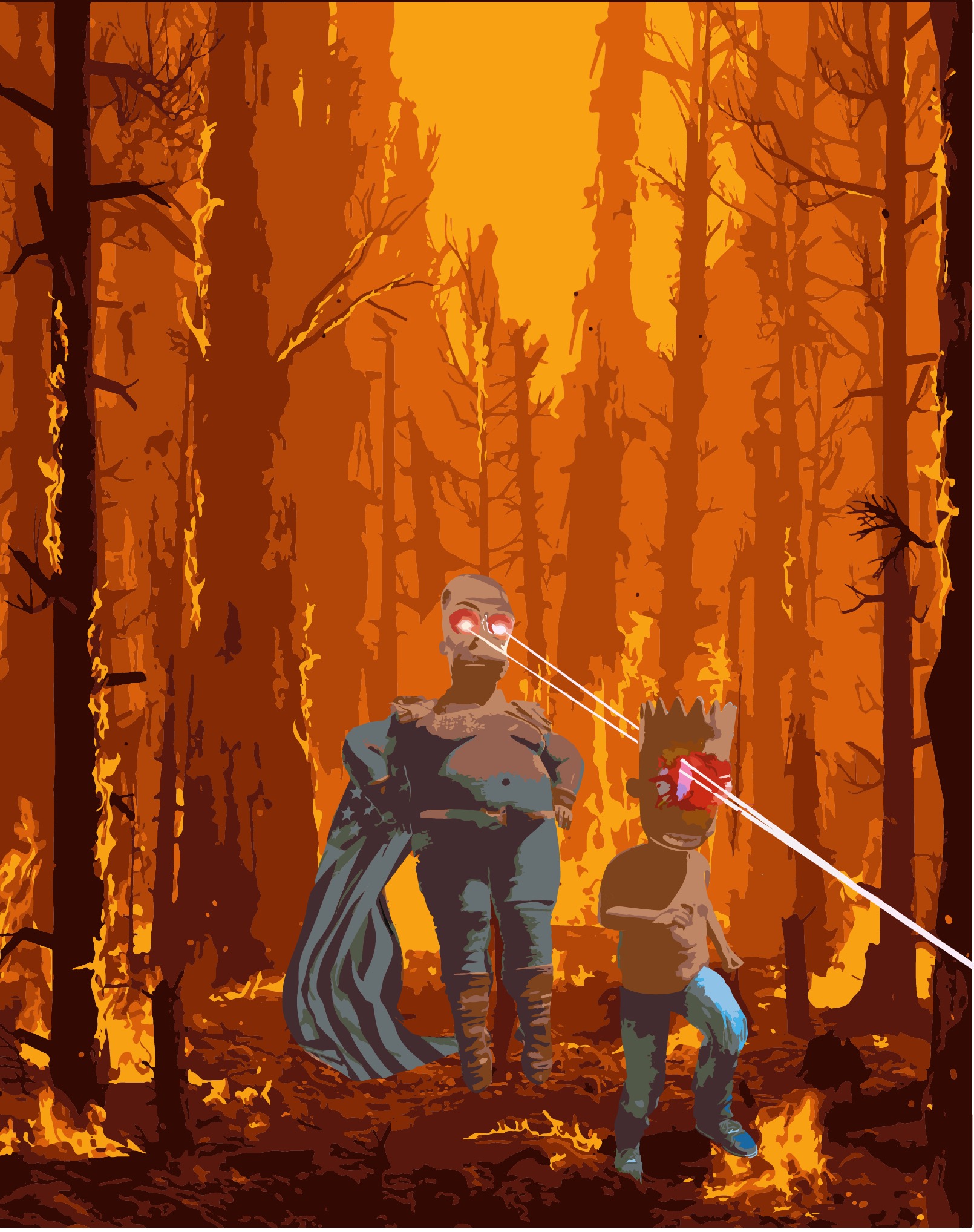 Vectorized Homer illustration — fire colorway