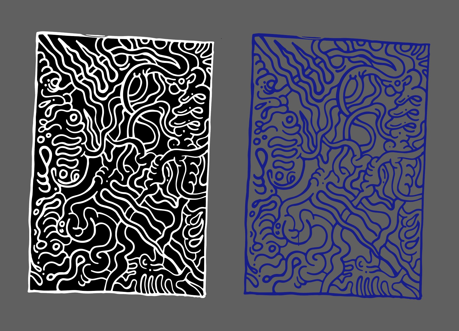 Organic line art in black and blue colorways