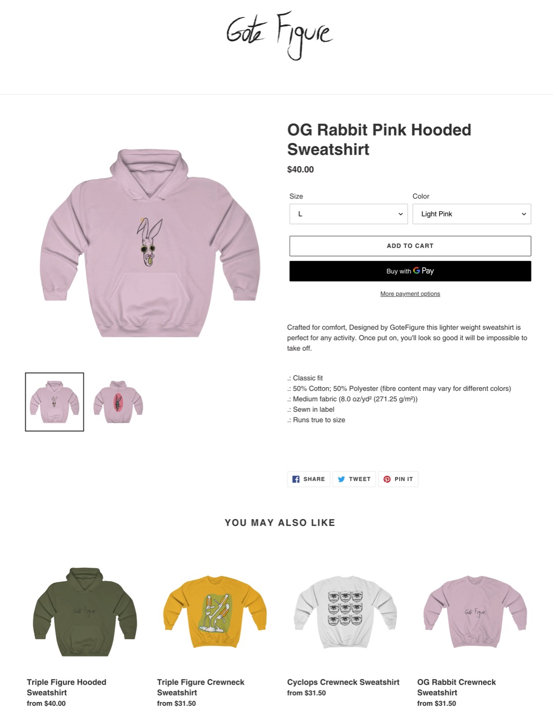 OG Rabbit Pink Hooded Sweatshirt product detail page