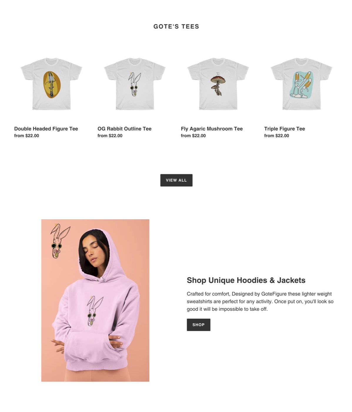 GoteFigure tees collection and hoodie promo section