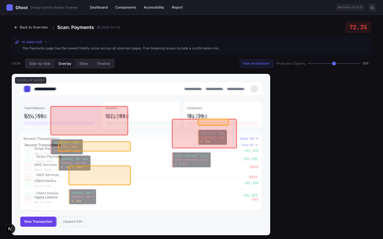 Scan overlay mode for precise alignment comparison