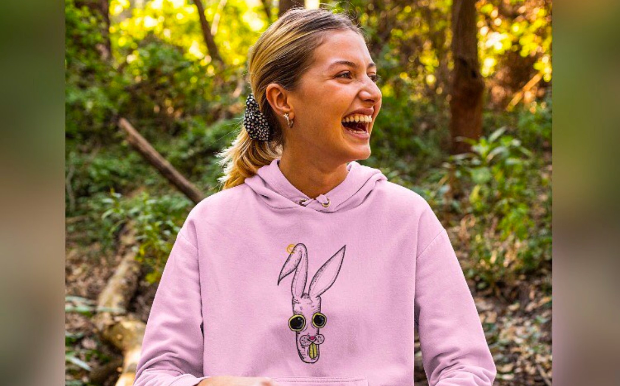Model wearing GoteFigure OG Rabbit lavender hoodie