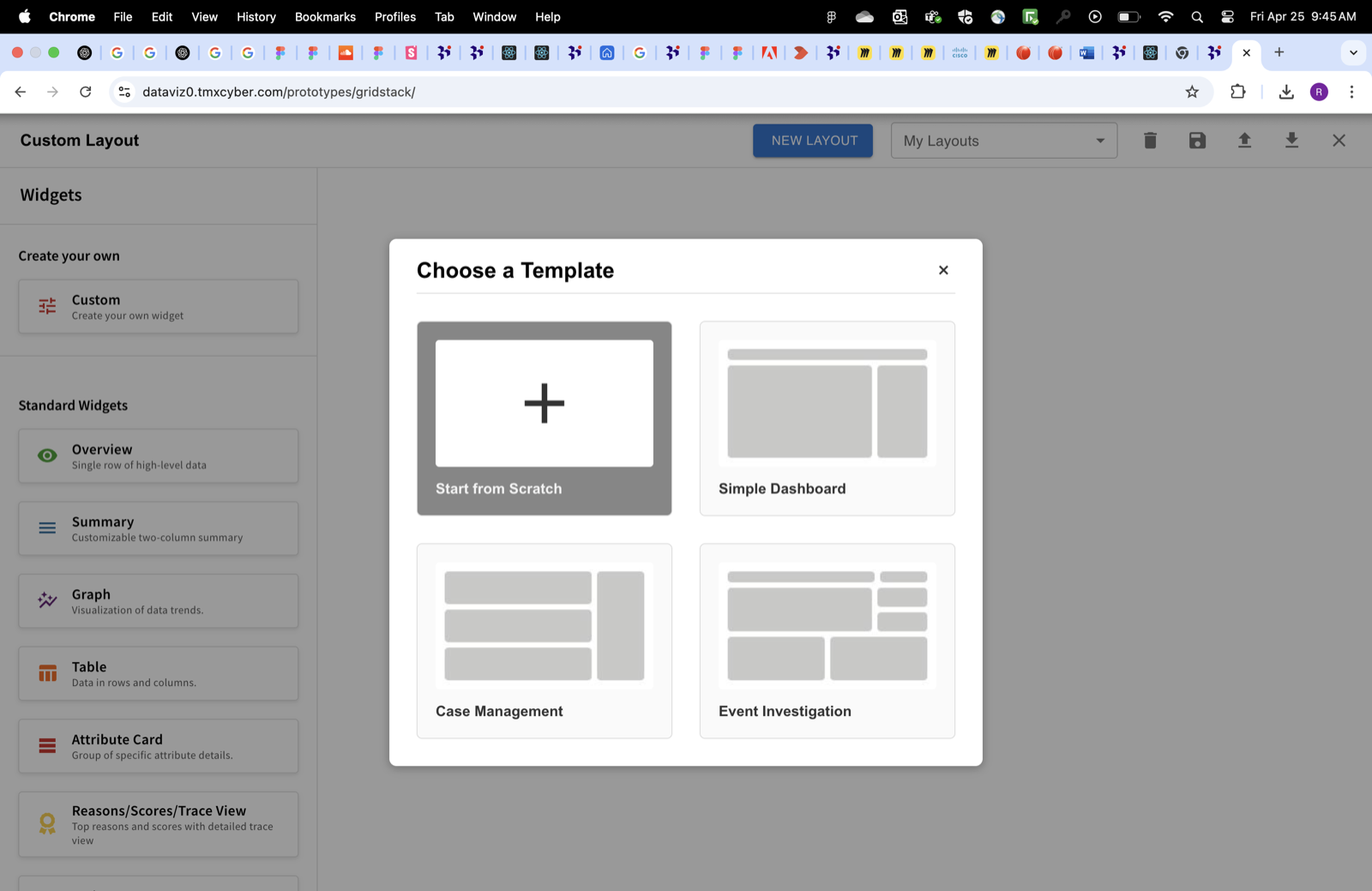 Dashboard prototype — wide layout view