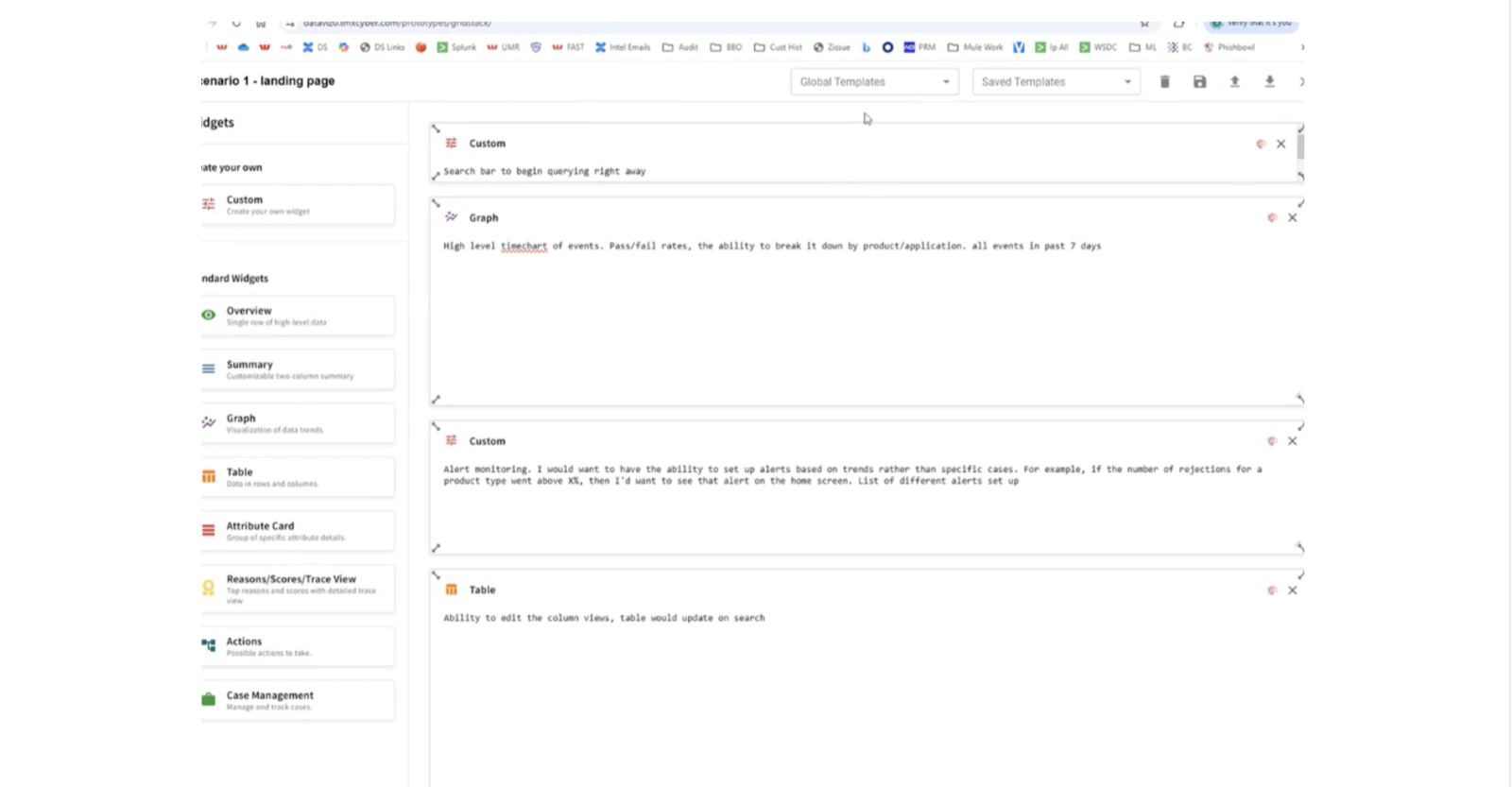 Dashboard prototype — component detail view