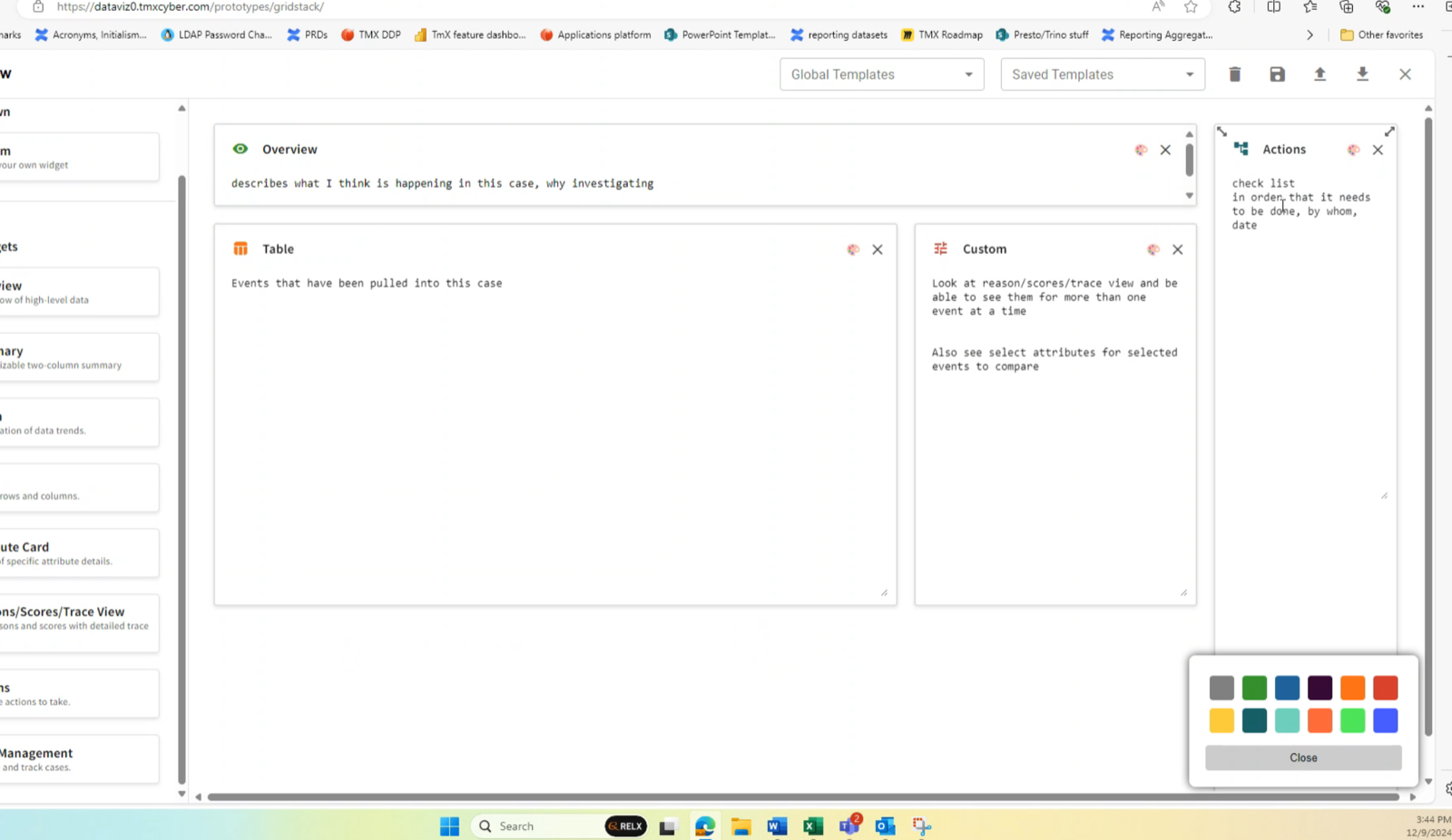 Dashboard prototype — scenario layout